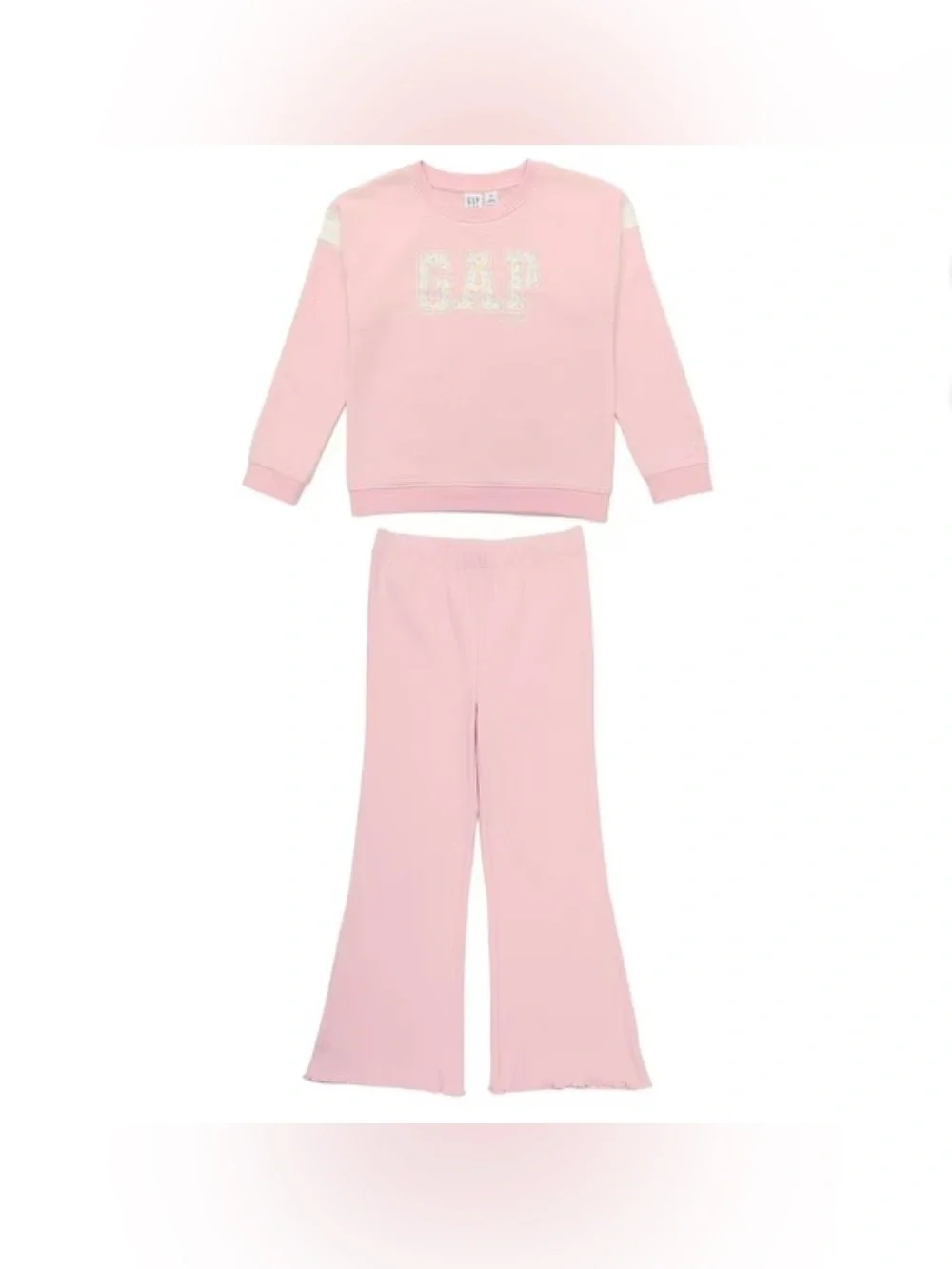 GAP Kids|Baby girl/toddler matching lounge set,floral lettering sweater & flare•